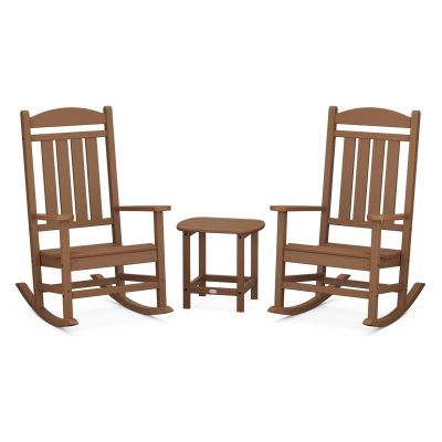 POLYWOOD Presidential Rocker 3-Piece Set w/ South Beach 18-Inch Side Table – Teak