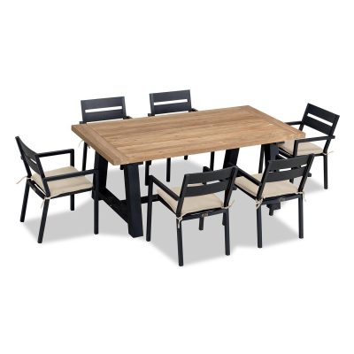 Calm Bay Mill 7 Pc Reclaimed Teak Dining Set in Black/Canvas Flax by Lakeview