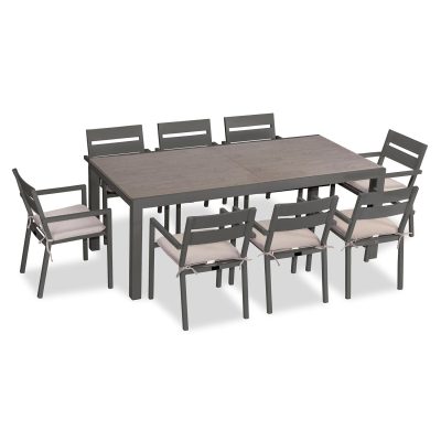 Calm Bay 9 Pc Extendable Dining Set in Slate/Barnwood/Canvas Flax by Lakeview