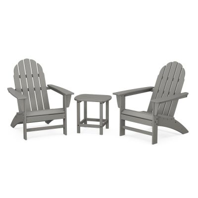 POLYWOOD Vineyard 3-Piece Adirondack Set w/ South Beach 18-Inch Side Table – Slate Grey