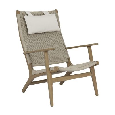 Sunset West Coastal Teak Cushionless Resin Wicker & Teak Patio Highback Chair W/ Removable Cushion Headrest