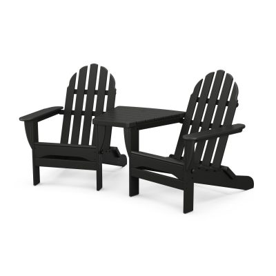 POLYWOOD Classic Folding Adirondacks W/ Connecting Table – Black