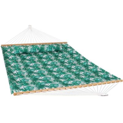 Ultimate Patio Quilted Double Hammock & Pillow – Green Palm Leaves