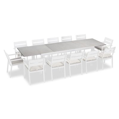 Calm Bay 13 Pc Extendable Dining Set in White/Concrete/Canvas Natural by Lakeview