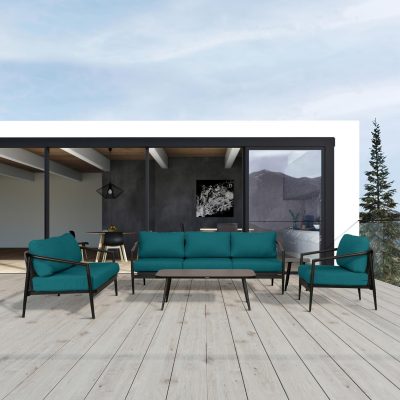 Midnight Cove 5 Pc Aluminum Sofa Seating Set in Black/Carbon/Spectrum Peacock By Lakeview Outdoor Designs