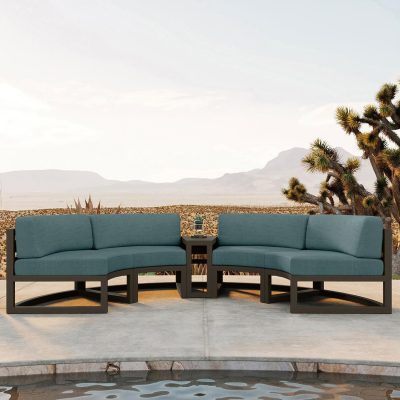 Misty Cove 3 Pc Aluminum Curve Loveseat Set in Slate W/ Cast Lagoon Cushions By Lakeview