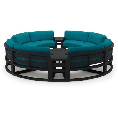 Misty Cove 7 Pc Aluminum Curve Loveseat Set in Black W/ Spectrum Peacock Cushions By Lakeview