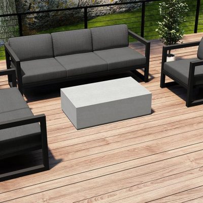 Misty Cove 4 Pc Aluminum Sofa Set in Slate W/ Canvas Charcoal Cushions & Long Coffee Table By Lakeview