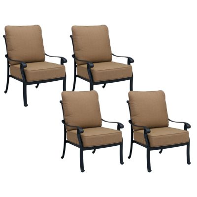 Capri 4 Piece Cast Aluminum Patio Club Chair Set W/ Sesame Polyester Cushions By Darlee