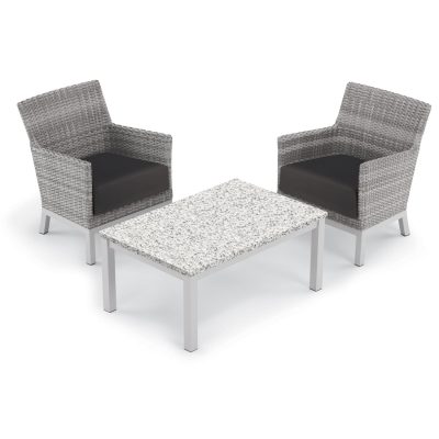 Argento 3 Piece Wicker Patio Conversation Set W/ Lite-Core Ash Coffee Table & Jet Black Cushions By Oxford Garden