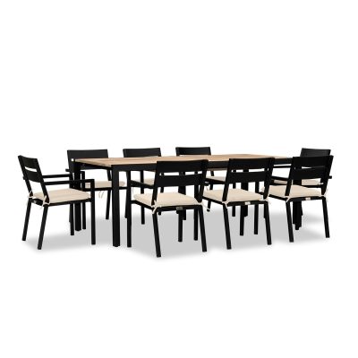 Calm Bay Communal 9 Pc Extendable Reclaimed Teak Dining Set in Black/Canvas Flax by Lakeview