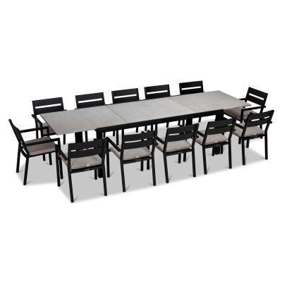 Calm Bay 13 Pc Extendable Dining Set in Black/Concrete/Cast Silver by Lakeview