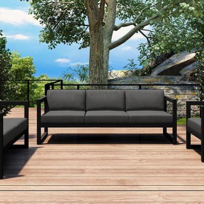 Misty Cove 3 Pc Aluminum Sofa Set in Slate W/ Canvas Charcoal Cushions By Lakeview