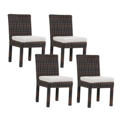 Montecito 4 Piece Wicker Patio Dining Side Chair Set W/ Sunbrella Canvas Flax Cushions By Sunset West