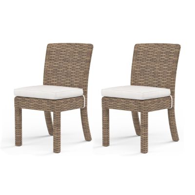 Sunset West Havana 2 Piece Resin Wicker Patio Armless Dining Chair Set W/ Sunbrella Canvas Flax Cushions