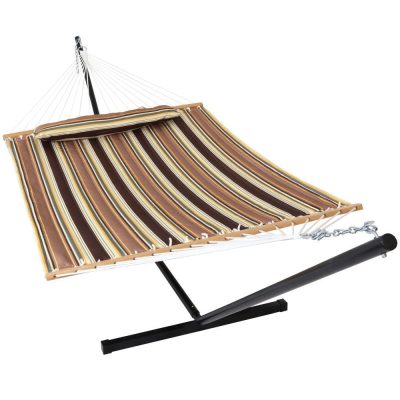 Ultimate Patio Quilted Hammock w/ 12-Foot Stand, Spreader Bar, & Detachable Pillow – Sandy Beach