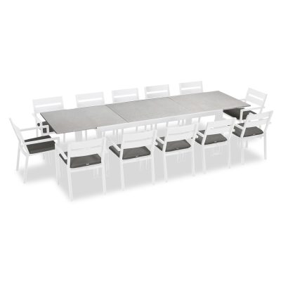 Calm Bay 13 Pc Extendable Dining Set in White/Concrete/Canvas Charcoal by Lakeview