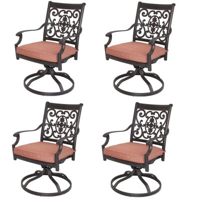 St. Cruz 4 Piece Cast Aluminum Patio Swivel Rocker Dining Chair Set W/ Spicy Chili Cushions By Darlee