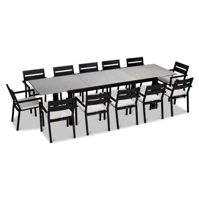 Calm Bay 13 Pc Extendable Dining Set in Black/Concrete/Canvas Natural by Lakeview