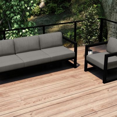 Misty Cove 2 Pc Aluminum Seating Set in Black W/ Canvas Charcoal Cushions By Lakeview