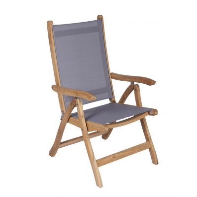 Florida Reclining & Folding Teak Patio Dining Arm Chair W/ Gray Sling By Royal Teak Collection