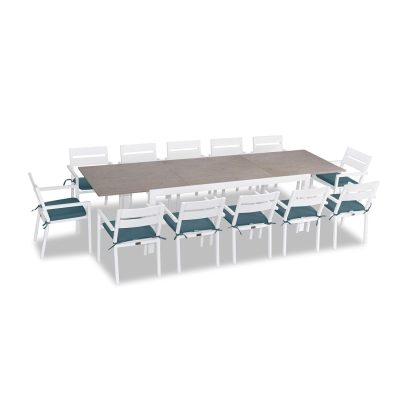 Calm Bay 13 Pc Extendable Dining Set in White/Barnwood/Cast Lagoon by Lakeview