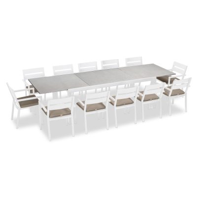 Calm Bay 13 Pc Extendable Dining Set in White/Concrete/Heather Beige by Lakeview