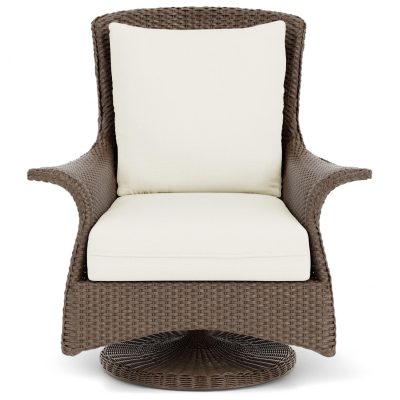 Mandalay Wicker Swivel Rockers Club Chair in Bark/Sailcloth Salt By Lloyd Flanders