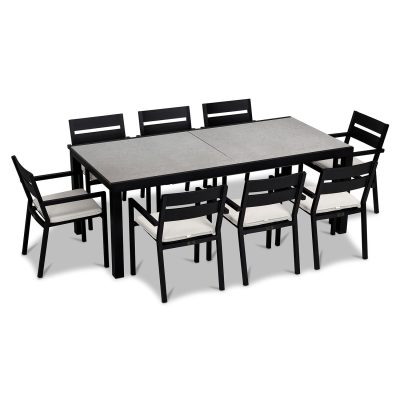 Calm Bay 9 Pc Extendable Dining Set in Black/Concrete/Canvas Natural by Lakeview