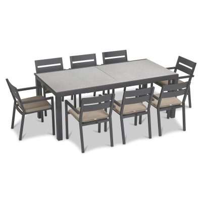 Calm Bay 9 Pc Extendable Dining Set in Slate/Concrete/Heather Beige by Lakeview