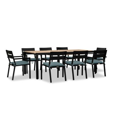 Calm Bay Communal 9 Pc Extendable Reclaimed Teak Dining Set in Black/Cast Lagoon by Lakeview