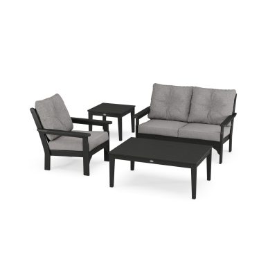 POLYWOOD Vineyard 4-Piece Deep Seating Set – Black / Grey Mist