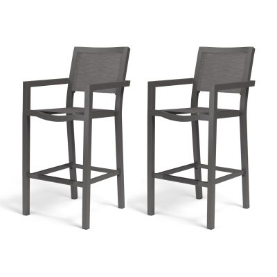 Sunset West Vegas 2 Piece Aluminum Patio Sling Barstool Set W/ Phifertex Graphite Slings