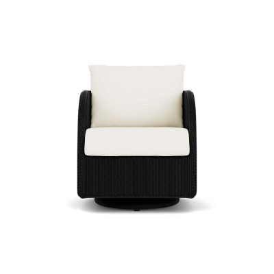 Essence Wicker Club Chair w/ Swivel Gliders in Ebony/Sailcloth Salt By Lloyd Flanders