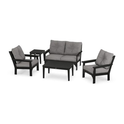 POLYWOOD Vineyard 5-Piece Deep Seating Set w/ Loveseat – Black / Grey Mist