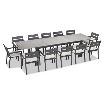 Calm Bay 13 Pc Extendable Dining Set in Slate/Concrete/Canvas Natural by Lakeview