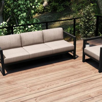 Misty Cove 2 Pc Aluminum Seating Set in Slate W/ Canvas Flax Cushions By Lakeview