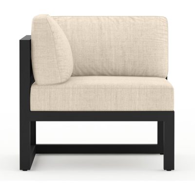 Misty Cove Aluminum Corner Section in Black W/ Canvas Flax Cushions By Lakeview