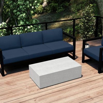 Misty Cove 3 Pc Aluminum Sofa Set in Black W/ Spectrum Indigo Cushions & Long Coffee Table By Lakeview