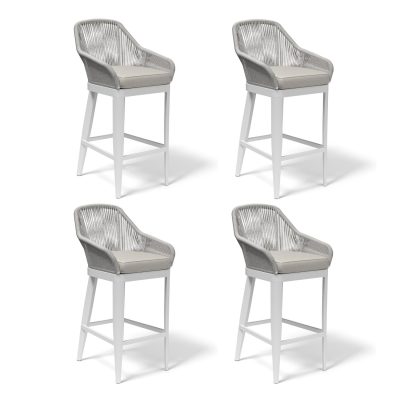 Sunset West Miami 4 Piece Olefin Rope & Aluminum Patio Barstool Set W/ Sunbrella Echo Ash Cushions