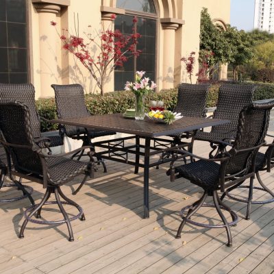 Darlee Victoria 9 Piece Resin Wicker Patio Counter Height Bar Set W/ 60 Inch Square Table