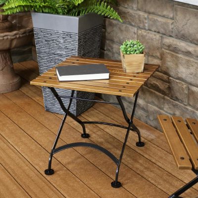 Ultimate Patio European Chestnut Wood Folding Square Side Table – 20-Inch