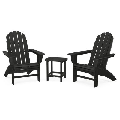 POLYWOOD Vineyard 3-Piece Curveback Adirondack Set w/ South Beach 18-Inch Side Table – Black