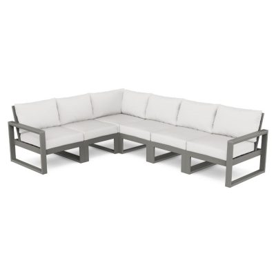 POLYWOOD EDGE 6-Piece Modular Deep Seating Set in Slate Grey / Natural Linen