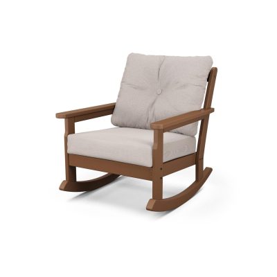 POLYWOOD Vineyard Deep Seating Rocking Chair – Teak / Dune Burlap