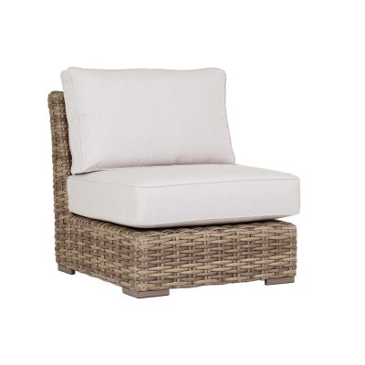 Sunset West Havana Resin Wicker Armless Patio Club Chair W/ Sunbrella Canvas Flax Cushions