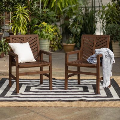 Ultimate Patio Wishlake 2 Piece Acacia Patio Dining Arm Chair Set – Dark Brown