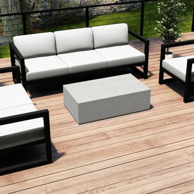 Misty Cove 4 Pc Aluminum Sofa Set in Black W/ Canvas Natural Cushions & Long Coffee Table By Lakeview