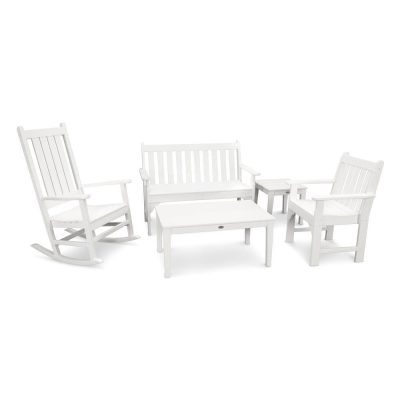 POLYWOOD Vineyard 5-Piece Bench & Rocking Chair Set – White