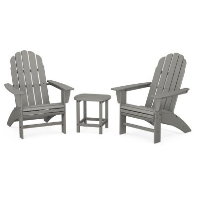 POLYWOOD Vineyard 3-Piece Curveback Adirondack Set w/ South Beach 18-Inch Side Table – Slate Grey